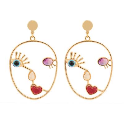 China 2022 TRENDY 14K gold brass plated earrings new earrings exaggerated abstract gold face earrings women for sale