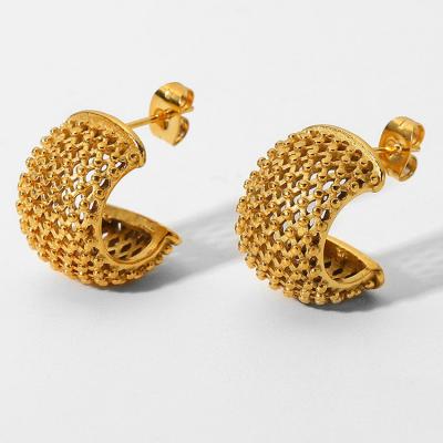 China High Quality New Fashion Diamond Mesh Stud Earrings 18K Gold Plated Stainless Steel Earrings Women for sale