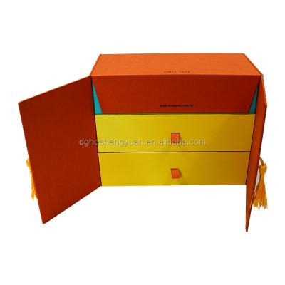 China Handmade Materials Chinese Style Double Door Craft Paper Mooncake Box Recycled Gift Sets for sale