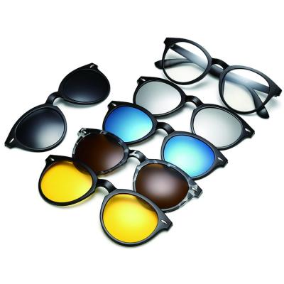 China 5 In 1 Magnetic Clip On Sunglasses 2022 Hot Sale TR90 CE America Eyewear 5 In 1 Magnet Polarized Sunglasses Many Colors Interchangeable Magnetic Clip On Glasses for sale