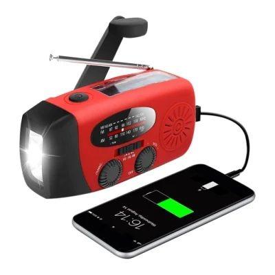 China Solar Panel Charge Winter New Rechargeable 2000mAh Solar Powered Hand Crank FM AM Antenna Radio with Flashlight Power Bank for sale