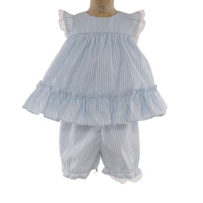 China Finalz Anti Shrink 2022 Summer Baby Casual Clothes Blue And White Stripes Ruffles Sets Girls Shirt for sale