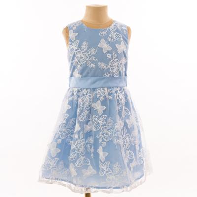 China Anti-wrinkle blue butterfly flower embroidery lace dress 2022 new summer girls dresses for sale