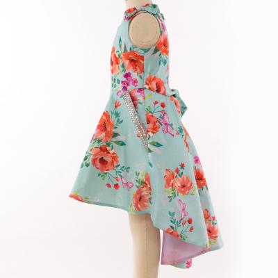 China Anti-wrinkle Summer Girls Sleeveless 0-10 Years Dresses Green Irregular Print Dress for sale