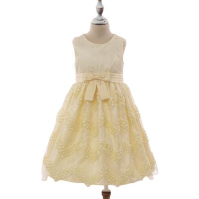 China Anti-Wrinkle Finalz Summer Bow Polyester Girl Sleeveless Yellow Dress for sale