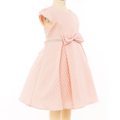 China Customizable Anti-wrinkle Finalz Sequins Bow Short Sleeve Pink Dress For Baby Girl for sale