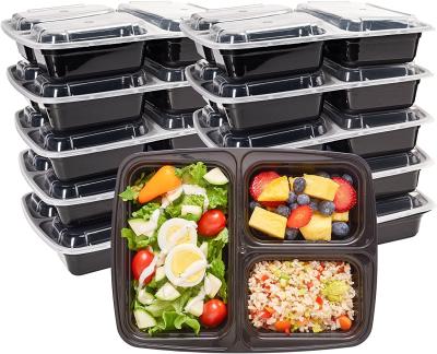 China PP Plastic Take Away Compartment Food Container 76G With Black Transparent Lid Te koop