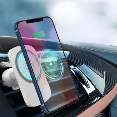 China 15W 10W 7.5W 5W Portable Magnetic Wireless Car Charger Magnetic Car Charger With Bracket Combo Industrial Level Wireless Charger for sale