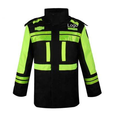 China Winter Insulated Jacket PU Motorcycle Waterproof Warm Fluorescent Yellow Overall Jacket Reflective Reflect Safety Jacket for sale