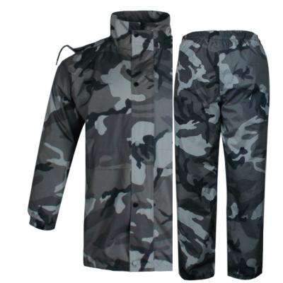 China Water Proof RTS 2 Pcs Camouflage Reflective Coat Manufacturer Women Adult Raincoat Suit Man Adult Slit Jacket Breeches Outdoor Fishing Direct Set for sale