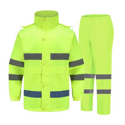 China water proof & 2021 breathable high quality custom waterproof fabric adult two-piece reflective raincoat oxford reflect hoodie jacket pants set for sale