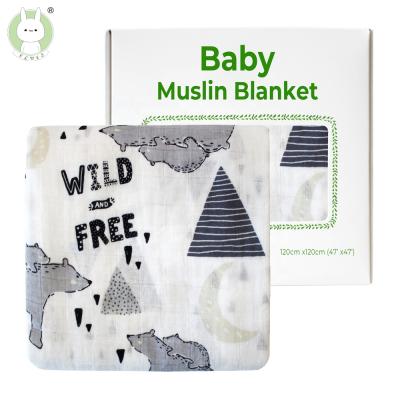 China Single muslin anti-pilling wrap organic baby blanket 120x120 cotton swaddle organic muslin wrap blanket swaddle with gift for sale