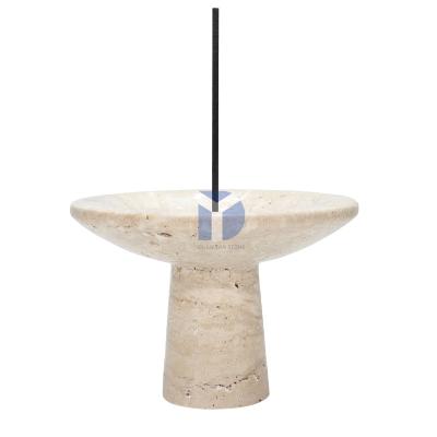 China Luxury Natural Stone Sphere Incense Burner Travertine Marble Censer Holder Wooden Incense Holder for sale