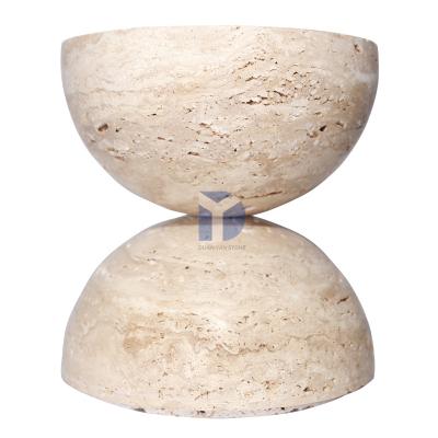 China Luxury Natural Stone Sphere Incense Burner Travertine Marble Censer Holder Wooden Incense Holder for sale