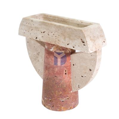 China Luxury Natural Travertine Incense Holder Round Stand Marble Stone Censer for sale