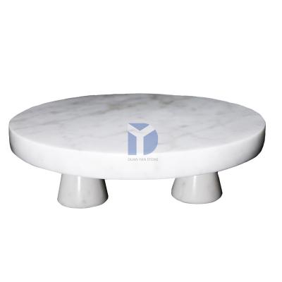 China Viable Natural Marble Stone Round Skin Care Product Display With One Ball Leg Cake Dessert Tray Home Hotel Decorate for sale