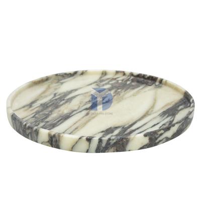 China Sustainable Round Natural Marble Luxury Round Tray Jewelry Display Tray White Green Decorative Serving Tray High End Hotel Store for sale