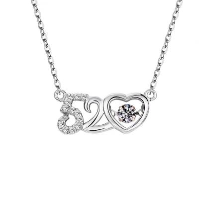 China Romantic Dropshipping&Wholesale Custom Made S925 Silver Pendant 520 I Love You Beating Heart Chain Necklace Women Valentine's Day Gift for sale