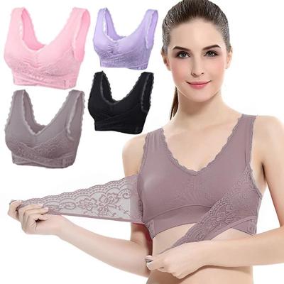 China Dropshipping Fashion QUICK DRY Front Closure Lace Bra For Women Comfortable Sexy Push Up Bra Full Cup Padded Underwear Yoga Vest for sale