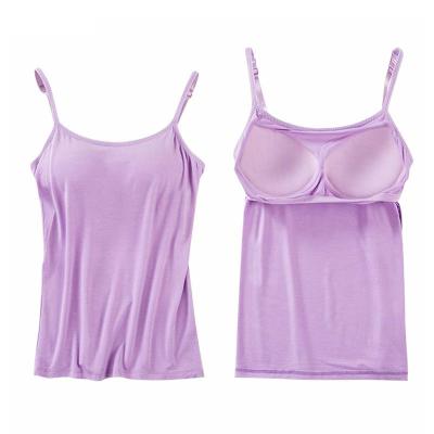 China Spandex / Nylon Women Padded Soft Casual Spaghetti Cami Top Vest Female Bra Tank Top Women Camisole With Built In Bra for sale