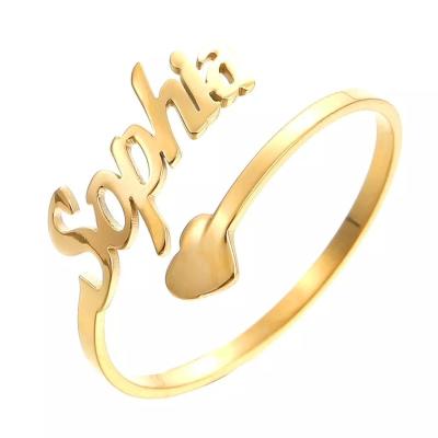 China Wholesale&dropshipping Ring Gold Plated Stainless Steel Romantic Custom Engagement Rings For Women Peronalized Name Jewelry Couples Gifts for sale