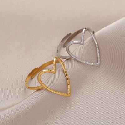 China 2 Colors Stainless Steel Big Punk Heart Rings Trend 2021 Adjustable Opening Rings For Women Couple Gift Fashion Punk Jewelry for sale