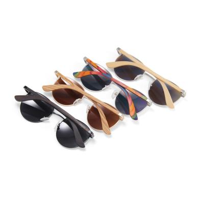 China 2021 Fashion Sunglasses Men Women Spring Round Metal + Wooden Hinge Framed Polarized Wood Sun Glasses UV400 Glass for sale