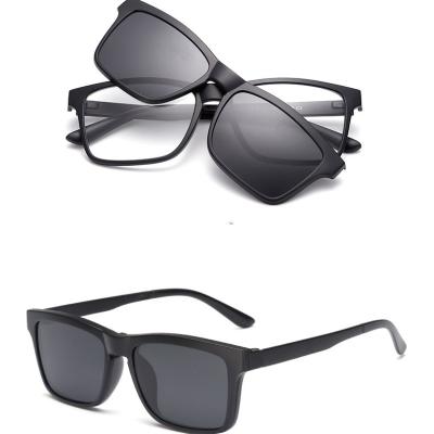 China Fashion Sunglasses For Men Custom Logo PC Frame Classic Square Clip On Eyewear Frame Magnet Sun Glasses for sale