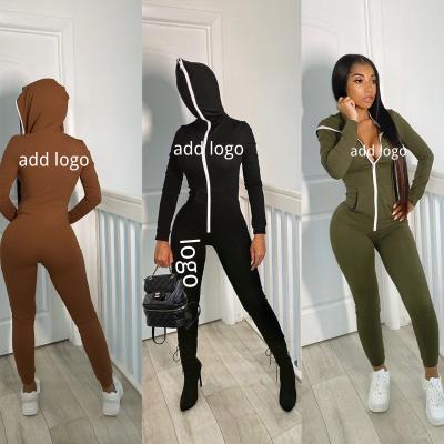 China Wholesale Women's QUICK DRY Autumn Solid Color Long Sleeve Bodycon Hoodie Fashion Zipper One Piece Overalls for sale