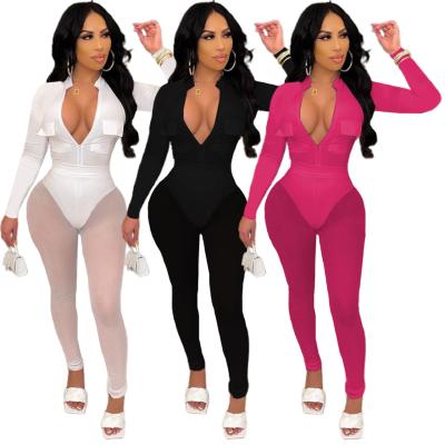 China High Quality QUICK DRY Overalls Ladies 2 Piece Set Sleeve Mesh Pants Jumpsuit Set Pure Solid Color From China Long for sale