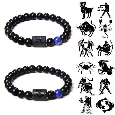 China Wholesale Environmentally Friendly Glass Natural Stone Beads Charm Astrology Horoscope 12 Zodiac Sign Bracelet Jewelry For Women Men for sale