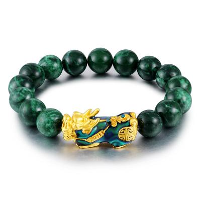 China Wholesale Environmentally Good Imitation Lucky Wealth Feng Shui Pixiu Bracelet Jade Stone Bead Color Changing Piyao Friendly Natural Green Men Women for sale