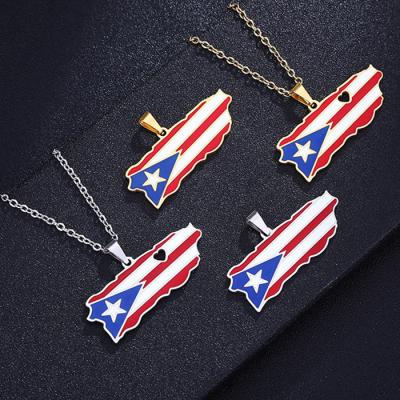 China Environmentally Friendly High Quality Mens Womens 18K Gold Silver Plated Enamel Puerto Rico Map Pendant Necklace Stainless Steel Jewelry for sale