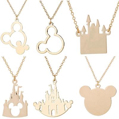 China Environmently Friendly Cute Cartoon Style Non Tarnish Silver 18K Gold Plated Stainless Steel Charm Castle Mickey Mouse Necklace Jewelry For Women for sale