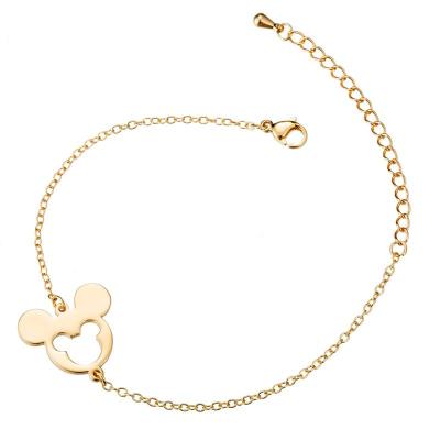 China Trendy Environmentally Friendly Non Tarnish Rose 18K Gold Silver Plated Cute Stainless Steel Mickey Mouse Charm Bracelet Jewelry For Women for sale