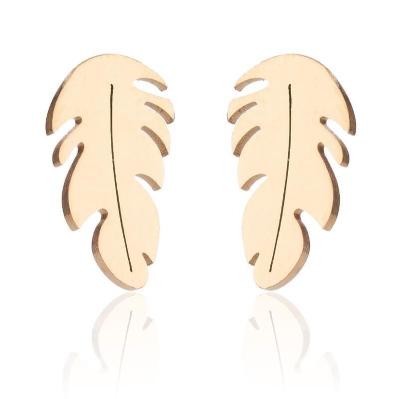 China Wholesale Fashion Environmentally Friendly Rose 18K Gold Silver Black Gun Plated Women Stainless Steel Feather Shape Small Stud Earring for sale