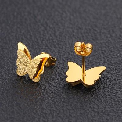 China Environmentally Friendly Ins Style Non Tarnish Rose 18K Gold Silver Plated Stainless Steel Butterfly Stud Earring Jewelry For Women Girls for sale