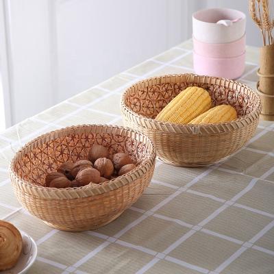 China Sustainable Flat Rectangular Laundry Baskets Bread Picnic Box Woven Round Bamboo Storage Basket for sale