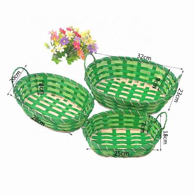 China Handmade Natural Handmade Storage Bin Bamboo Basket Gift Easter Weaving Bamboo Baskets With Handle for sale