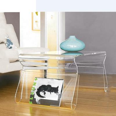 China (Other) Adjustable Acrylic Square Table Magazine Display Coffee Table With Magazine Rack for sale