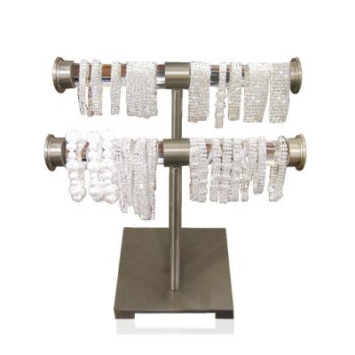 China On Desktop Jewelry Store Acrylic Tube Metal Base Clear 2 Tier T-bar Bracelet and Necklace Displays for sale