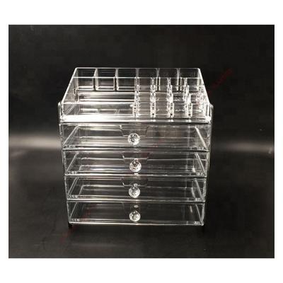 China New Arrival Customized Acrylic Makeup Cosmetic Display Drawer 5 Tier Acrylic Cosmetic Storage With Metal Frames for sale