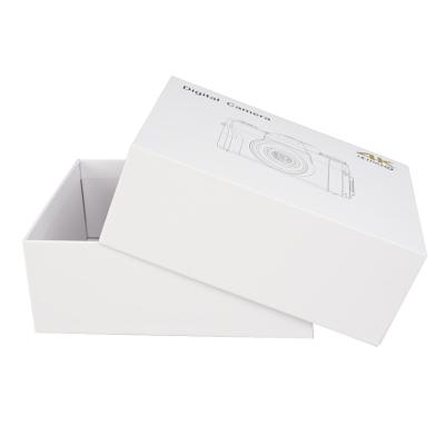 China Cute Recyclable White Minimalist Style Design Illustration Digital Camera Packaging Box Lid And Low Box for sale