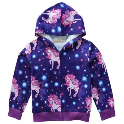 China Plus Size Unicorn Coat Outerwear Fashion Hooded Baby Toddler Baby Girls Long Sleeve Jacket Kids Boutique Boutique Children Print for sale