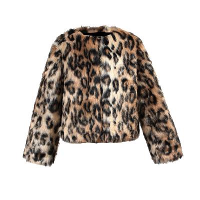 China Plus Size Little Girls Winter Thick Fur Coats Latest Fashion Design Leopard Print Long Sleeve Style Kids Short Jackets for sale