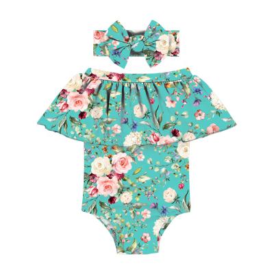 China Cute Plus Size Baby Swimsuit For Girl Off Shoulder Pattern Kids Swimwear Set Floral Kids Swimwear for sale