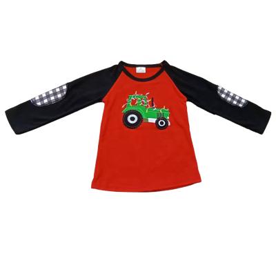 China Anti-pilling Boys Long Sleeve Shirt Christmas Tops Truck Embroidery Kids Clothes for sale