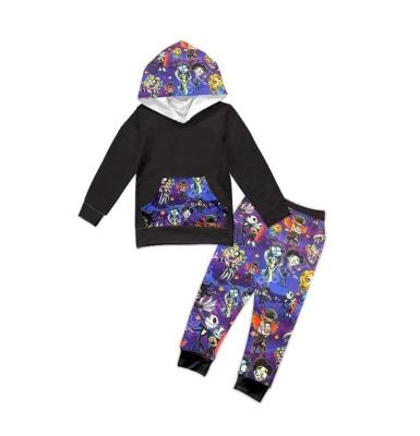 China Clown Halloween Ghost Plus Size Autumn Winter Outfits Boutique Plus Size Print Pants Kids Hoodie Long Sleeve Set for sale