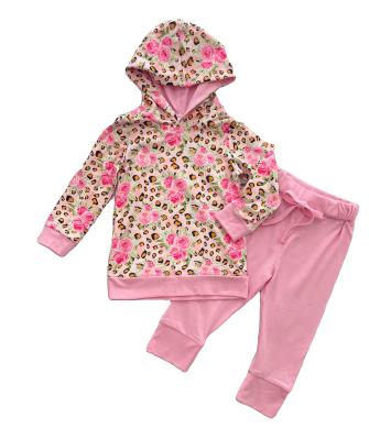 China Wholesale Girls Kids Casual Hoodie Sets Long Sleeves Pink Rose Leopard Tracker Set for sale