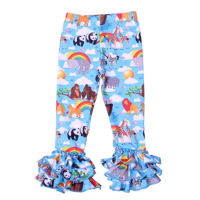 China Boutique hot sale girls' pants farm animal rainbow pattern print beehive bell bottom pants girls plus size for sale